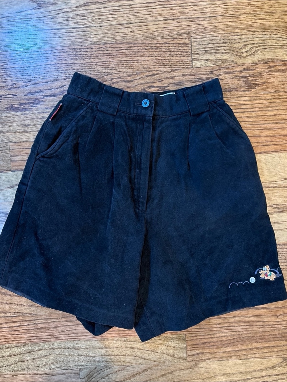 Vtg 90s Disney Golf Shorts Women XS Black High Waist Pleated Japan Pluto Mickey